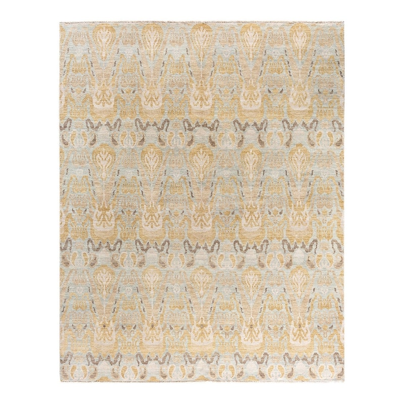 Ikat One-of-a-Kind Hand-Knotted Area Rug, Yellow - 8' 0" x 10' 1"