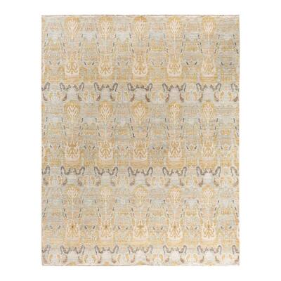 Ikat One-of-a-Kind Hand-Knotted Area Rug, Yellow - 8' 0" x 10' 1"