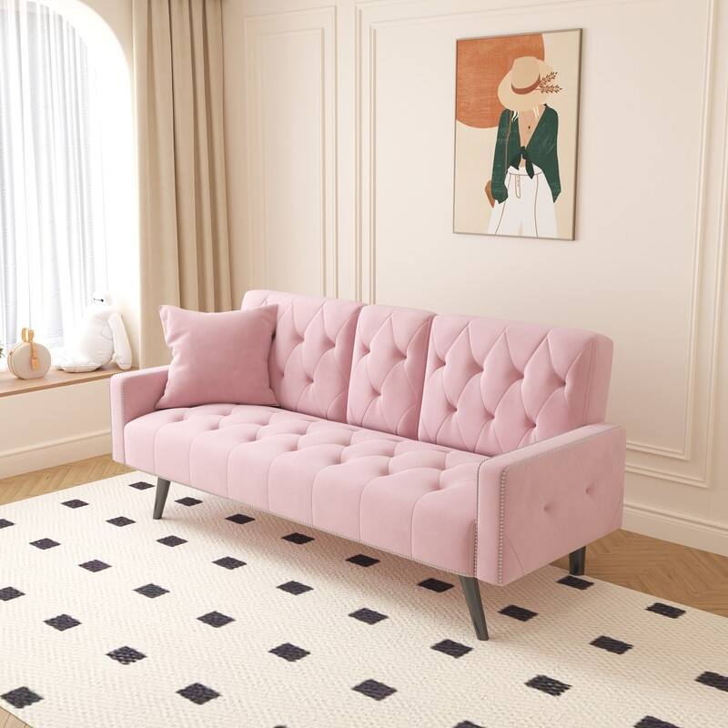 72 inch Velvet Sofa Bed With Two Cup Holders