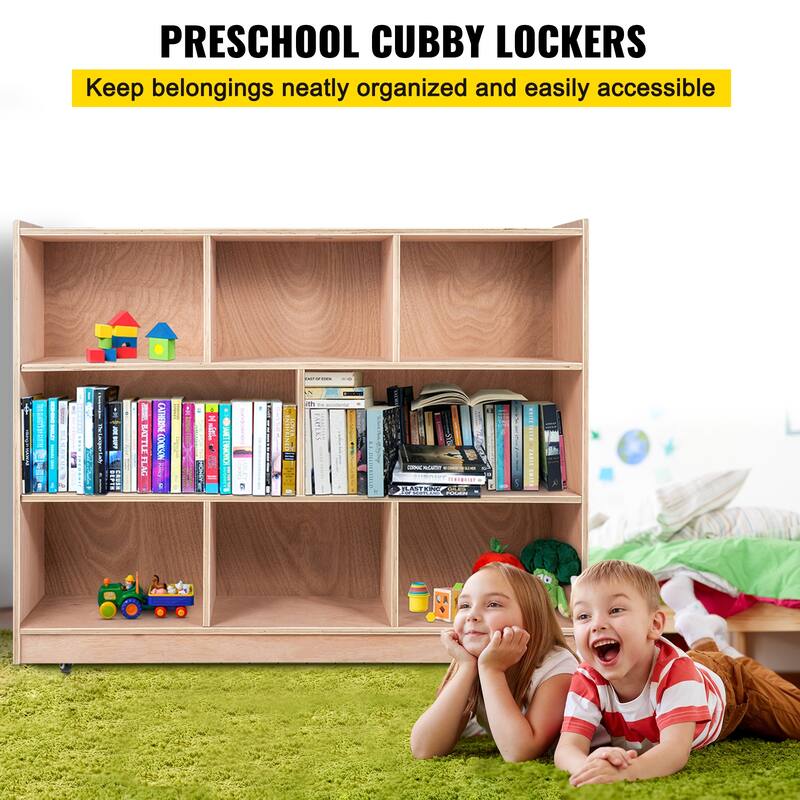 Cubby Mobile Tray Storage Cabinet for Home, Daycare and Preschool, Natural - 8-Compartment