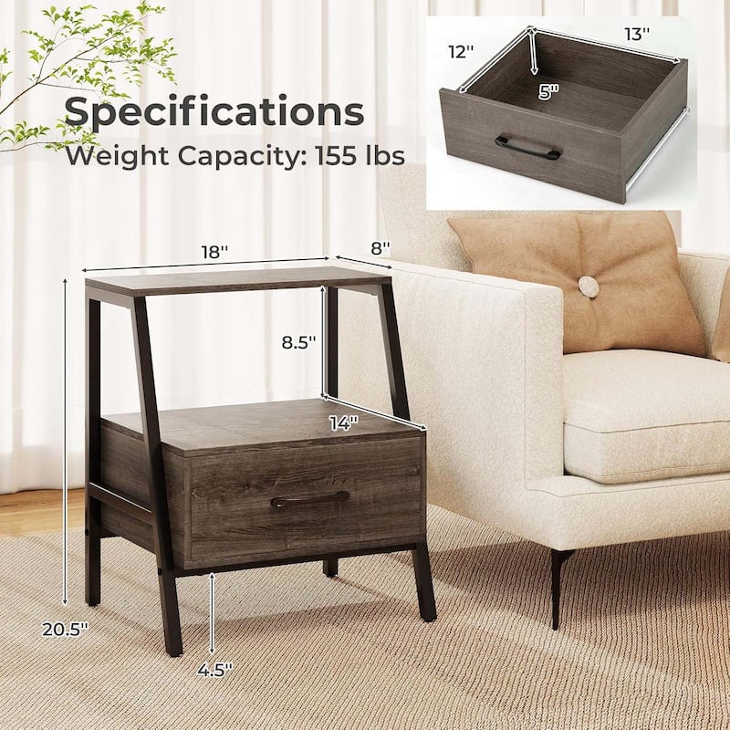 1/2PCS Farmhouse Nightstand 2-Tier Bedside Table Wood End Table