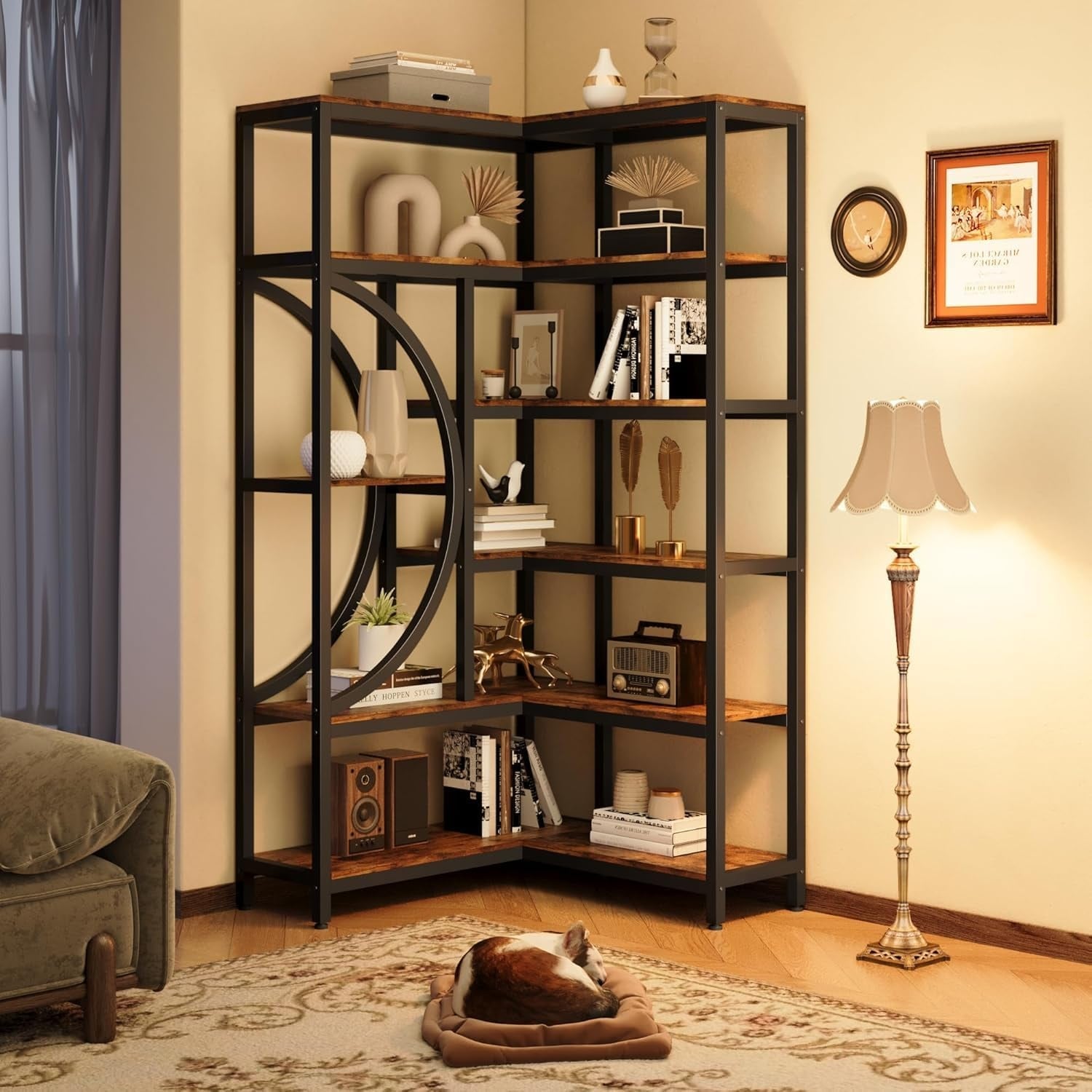 6 Industrial Corner Bookshelf Storage Rack for Home - Bed Bath