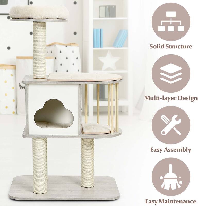 Costway 46" Modern Wooden Cat Tree with Platform & Washable Cushions - See Details