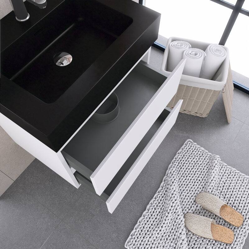 24"/30"/36" Wall-Mounted Bathroom Vanity Set with Black Integrated Quartz Sand Sink