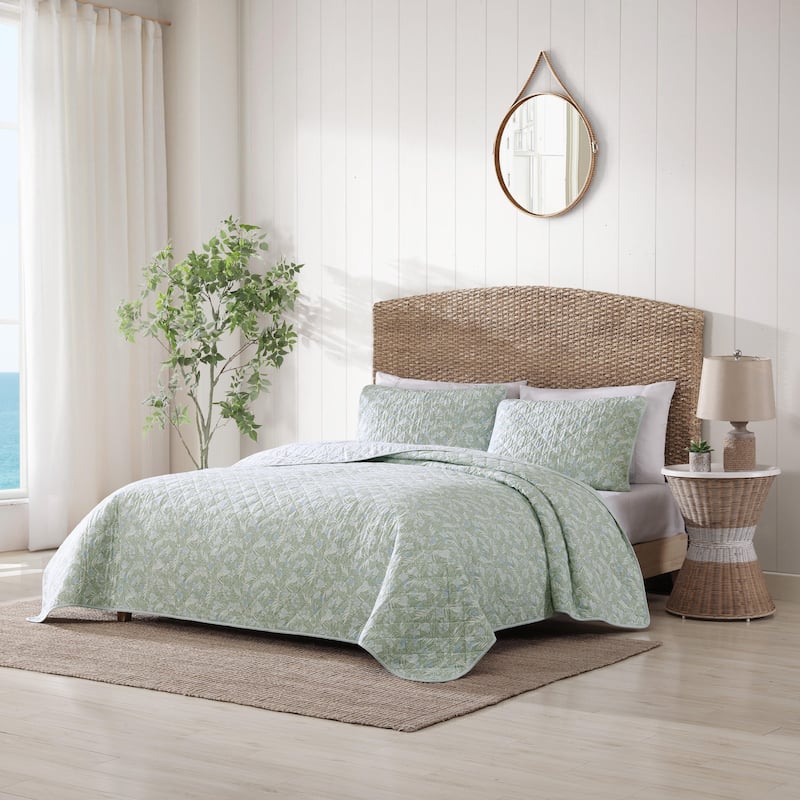 Tommy Bahama Pineapple Bloom Cotton Reversible Green Quilt Set