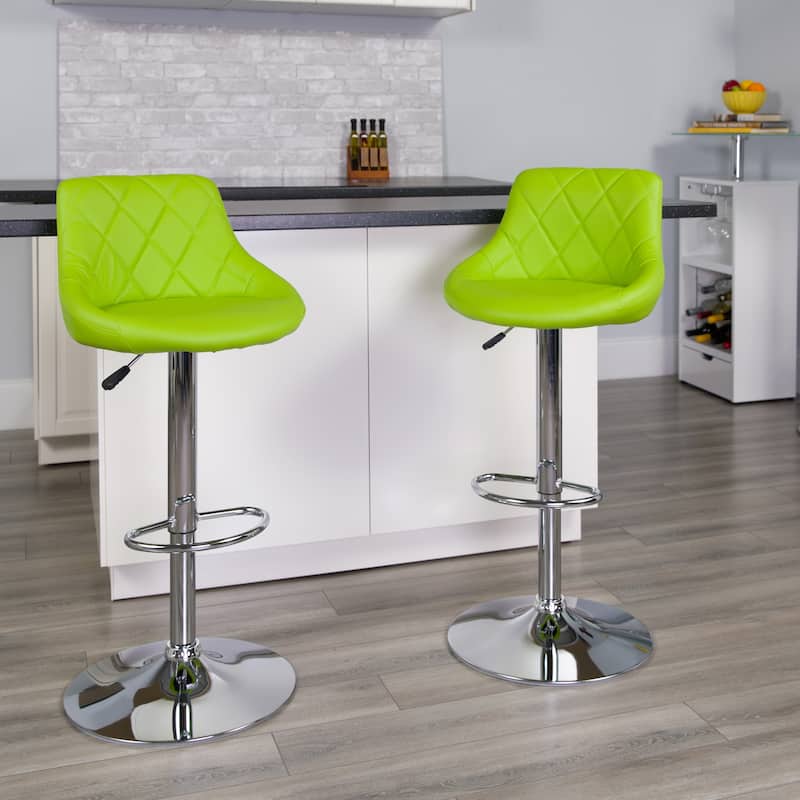 Diamond Pattern Vinyl Bucket Seat Adjustable Barstool - 18.5"W x 19"D x 33.25" - 41.75"H