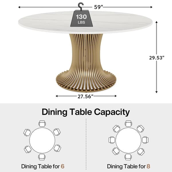 59" Modern Sintered Stone Round Dining Table with Gold Stainless Steel ...