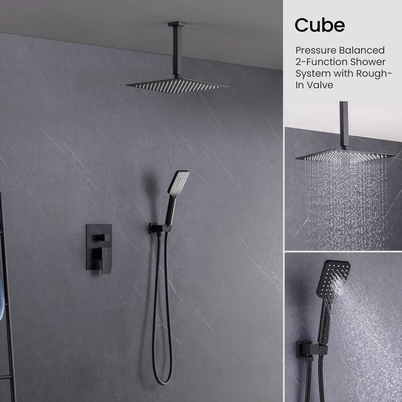Pressure Balanced Ceiling Mounted 3-Function Shower System with Rough In Valve