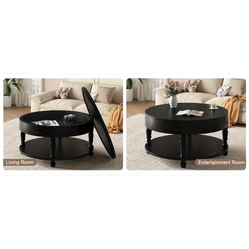 Roomfitters 31.5" Round Coffee Table, Storage Center Table with Hidden Compartment for Living Room