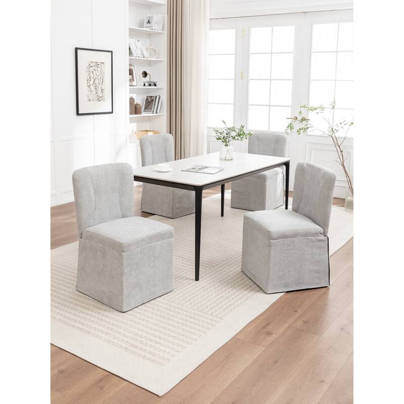 2-Piece Linen Dining Chairs, Modern Fabric Side Chairs,with Padded Seat and Backrest, Upholstered Armless Chairs