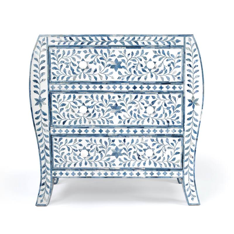 Trubadur Blue and White Bone Inlay 3 Drawer Chest