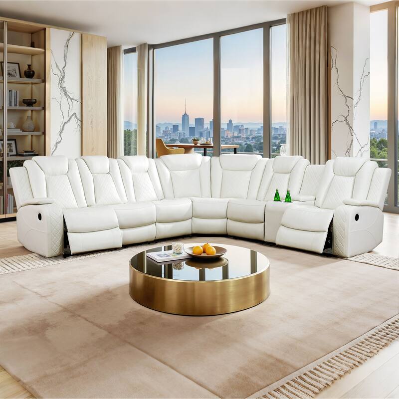 Off-White Breathing Leather 3-Piece Living Room Recliner Sofa set