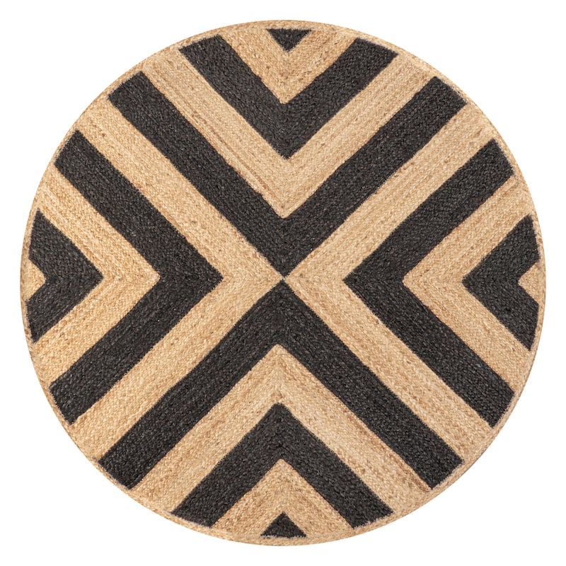 JONATHAN Y Petal Two-Tone Jute Hippy Circle Area Rug - 6' Round - Black/Natural