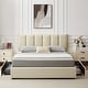 preview thumbnail 54 of 123, Javlergo Bed Frame with Storage Drawers Upholstered Platform Bed Frame with Adjustable Headboard Beige - Queen