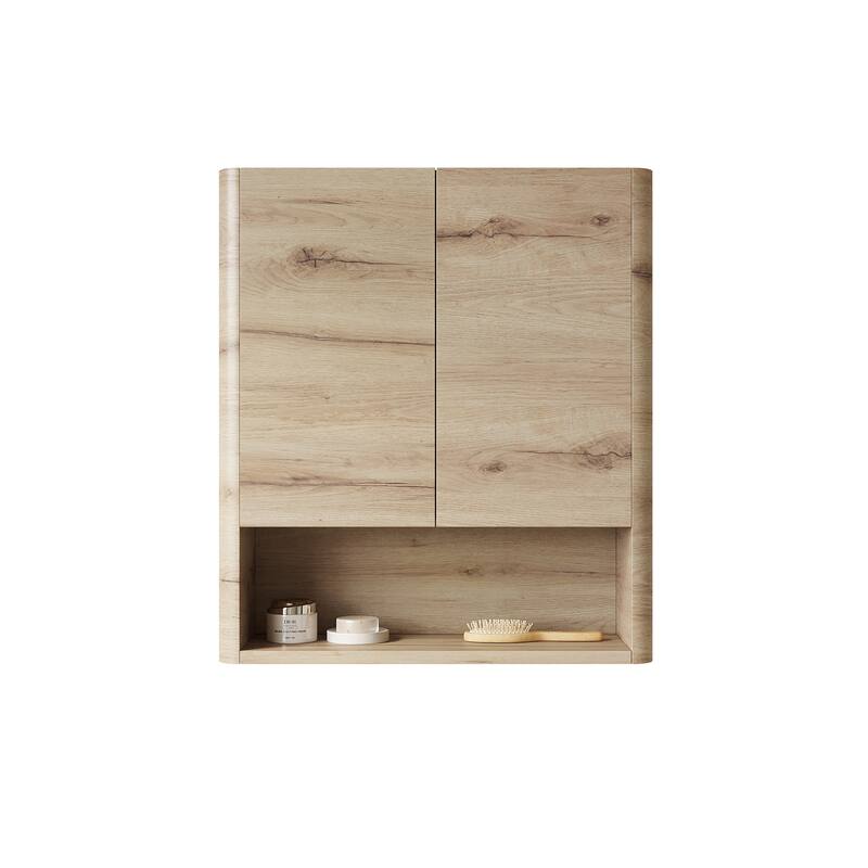 26" Wall-Mounted Bathroom Cabinet, with Doors, Shelf and Open Storage Compartment Over The Toilet Storage Cabinet for Bathroom - White Oak