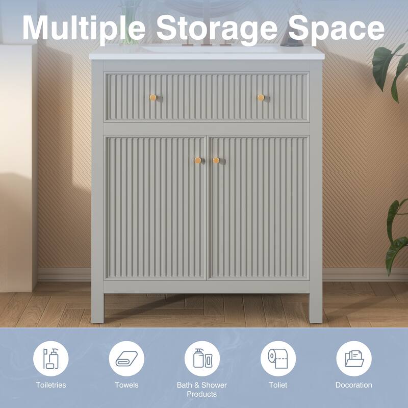 GDFStudio - Ardmore Modern Freestanding Bathroom Vanity with Ceramic Sink and Soft-Closing Doors - 30'W