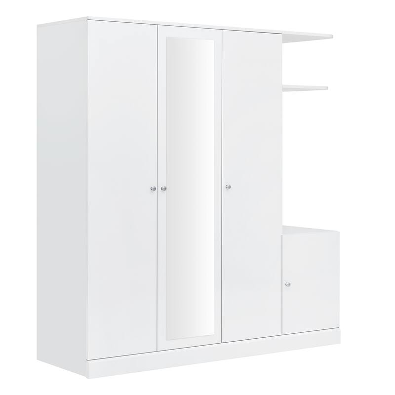 4-Door Wardrobe with Shelves, Drawers & Full-Length Mirror