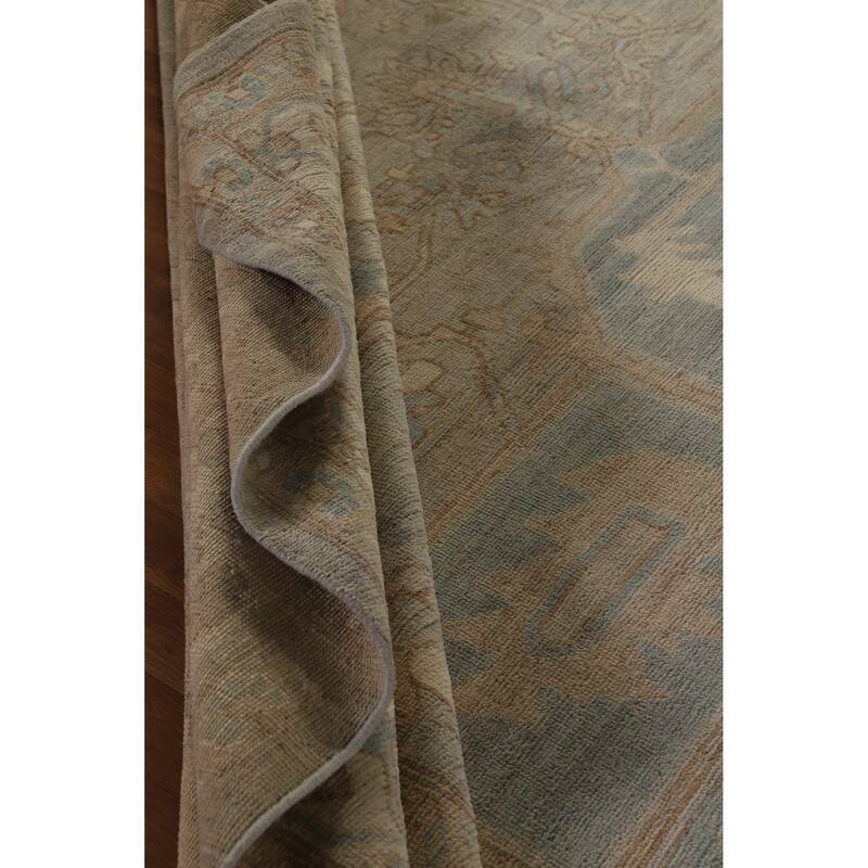 Hand Knotted Oriental 100% Wool Carpet Transitional Medallion Greys & Charcoal Oushak Area Rug - 17' 5'' X 12' 5''