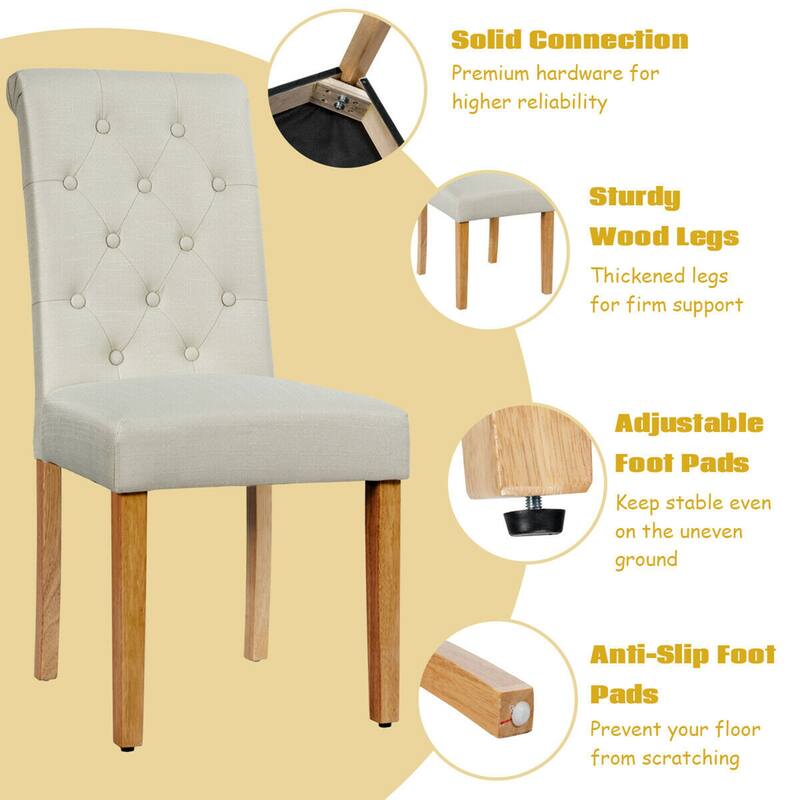 Gymax 2PCS Upholstered Dining Chair High Back Armless Chair w/ Wooden