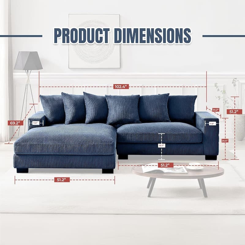 Payan 102.4 inch Wide Corduroy 2-Piece Sectional Sofa