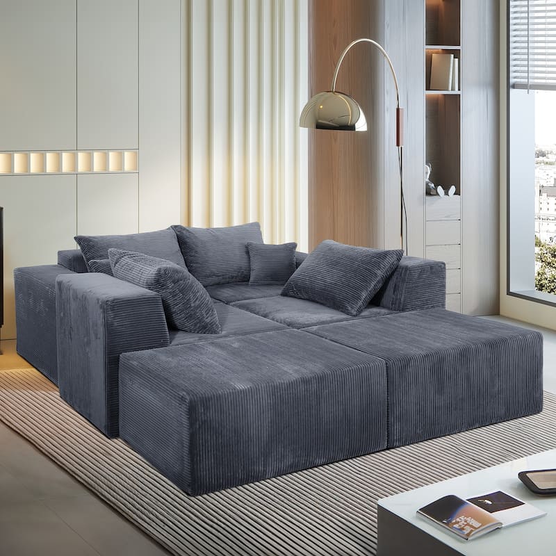 Corduroy U-shaped Sectional Sofa Flexible Layout Modular Couch