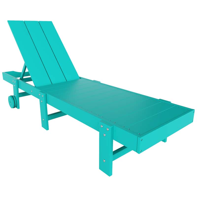 Shoreside Modern Poly Eco-Friendly All Weather Reclining Chaise Lounge With Wheels