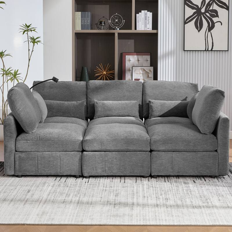 Versatile Sectional Sofa with Movable Ottoman, USB Ports & Phone Holder by Harper&Bright Designs