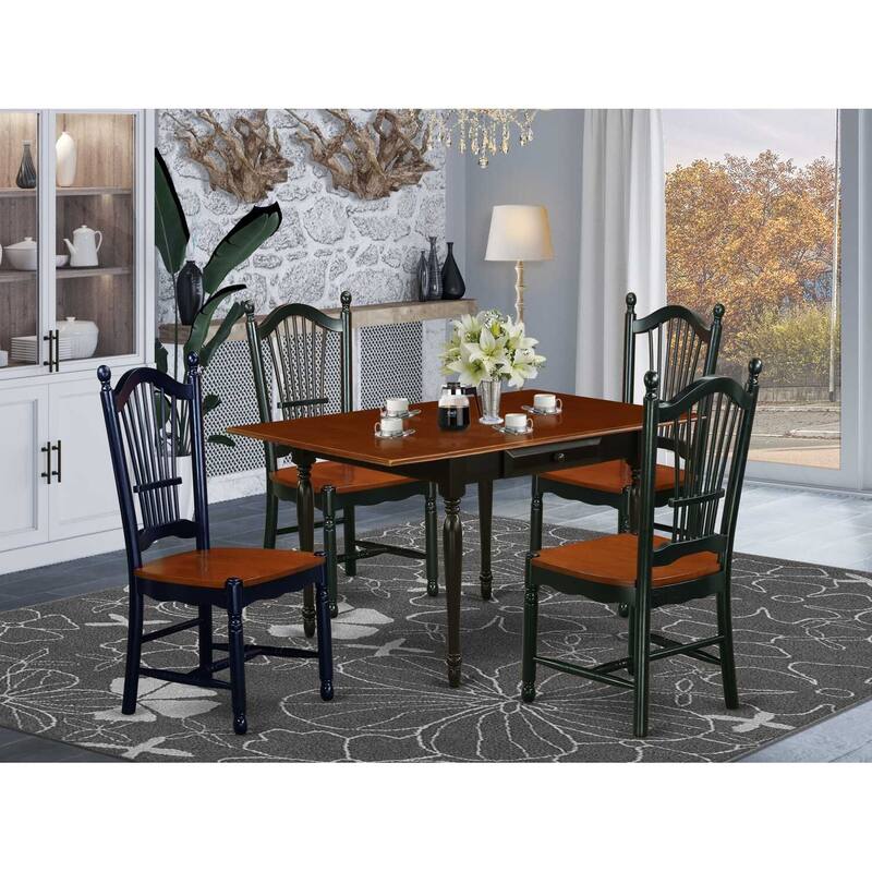 5-Piece Black and Cherry Finish Solid Wood Top - Dining Room Set - Seats 4