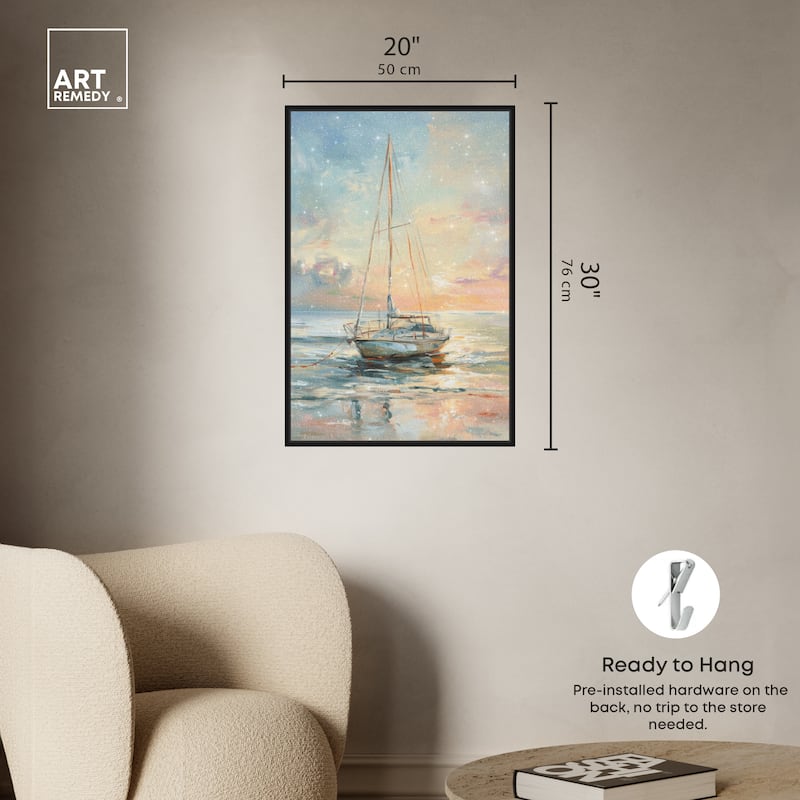 Art Remedy Boat On The Shore Framed Sailing 1 Piece Canvas Wall Art