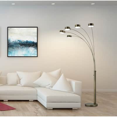 Artiva Micah Pro Antique Brass LED 5-Arched Lamp with Dimmer,5000K