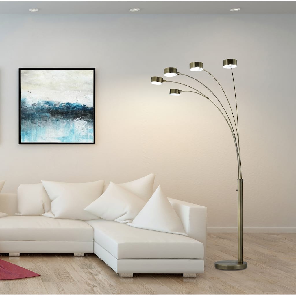 Artiva Micah Pro Antique Brass LED 5-Arched Lamp with Dimmer,5000K