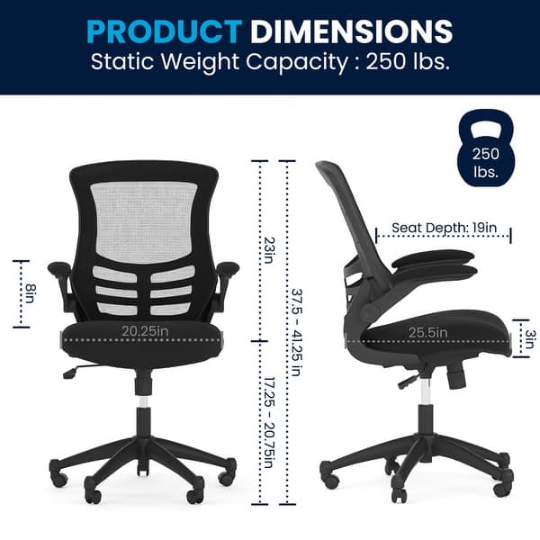dimension image slide 1 of 2, Mid-Back Mesh Swivel Ergonomic Task Office Chair with Flip-Up Arms