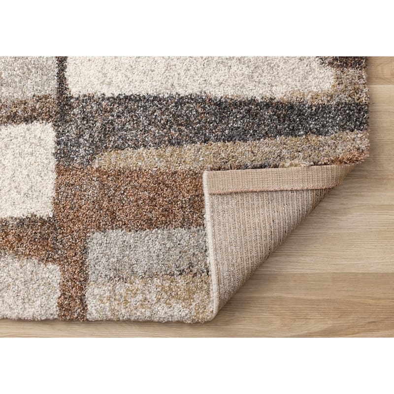 Orange Brown Cream Grey Dense Shag Rug