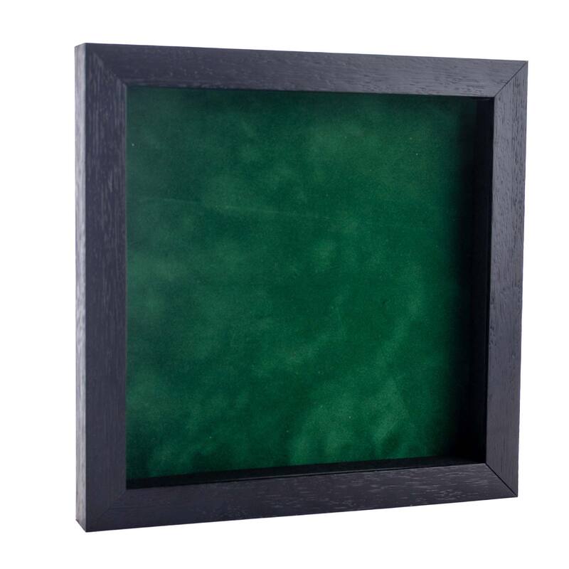 4x4 Shadow Box Frame Textured Black Wood Includes a Forest Green Real Suede Texture Acid-Free Backing Board - Holds 4x4 Photo