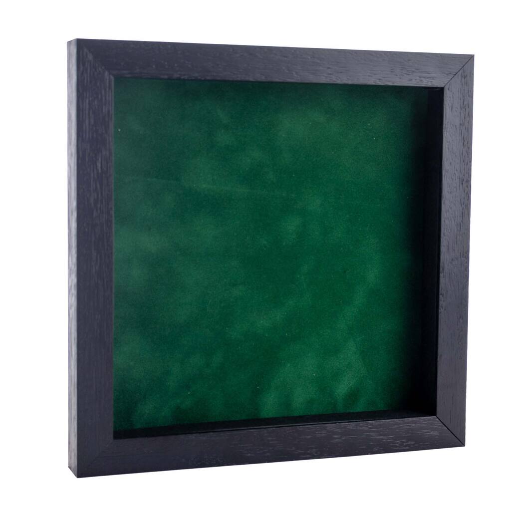4x4 Shadow Box Frame Textured Black Wood Includes a Forest Green Real Suede Texture Acid-Free Backing Board