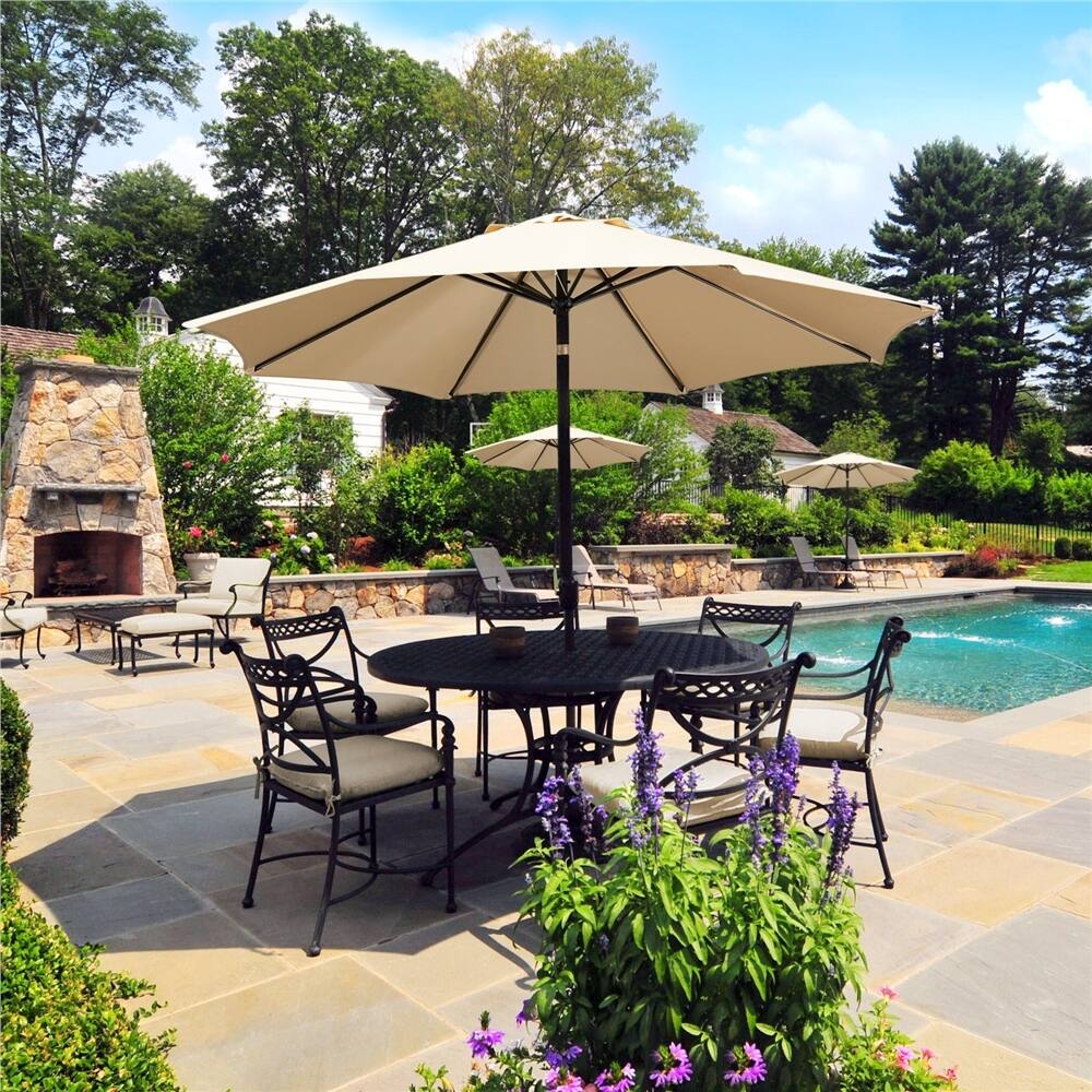 Yaheetech 9FT Patio Umbrella,8 Ribs Market Umbrella With Push Button