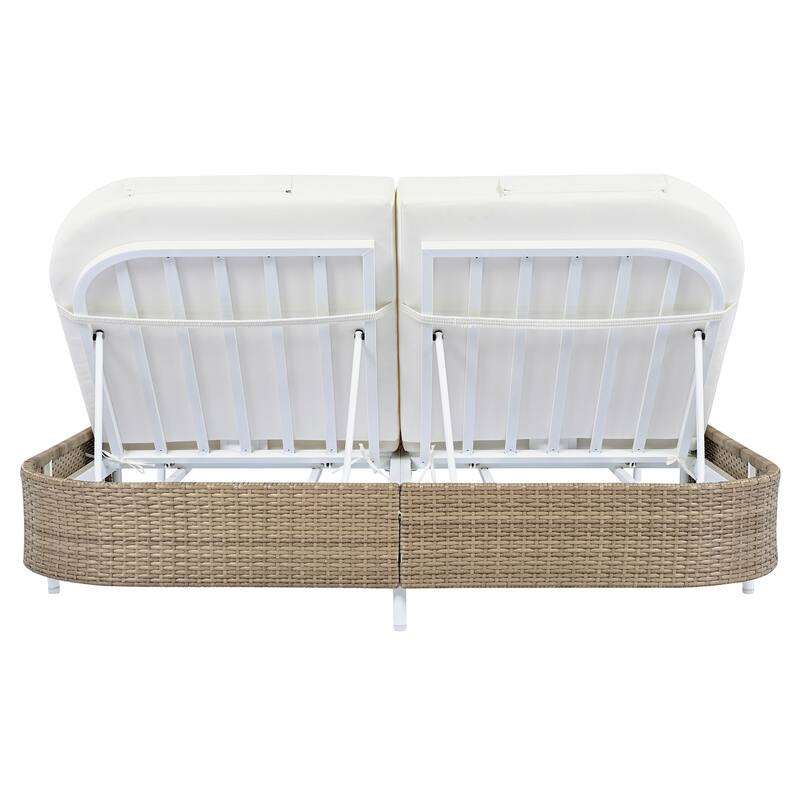 Outdoor Daybed, Patio Rattan Daybed with 5-Position Adjustable Backrest and Removable Cushions&Pillows