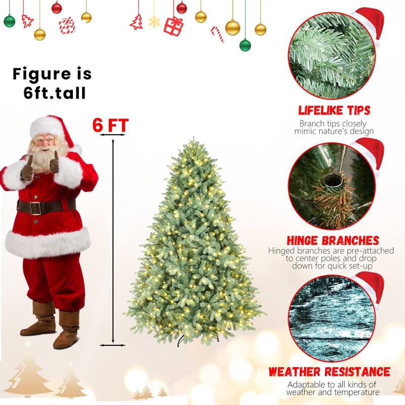 4FT Blue Pre-Lit Christmas Tree with 150 Warm White LED Lights-592 PE+PVC Tips, Hinged Branches for Easy Setup
