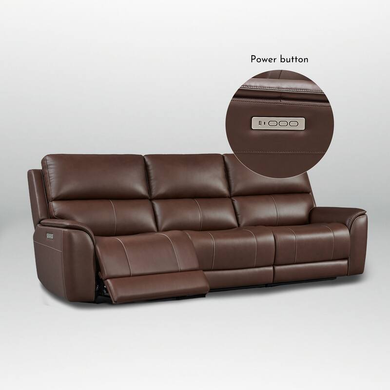 113.5" W Premium Genuine Leather Triple-Power Double Width Sofa with Zero Gravity, USB & Type-C Ports