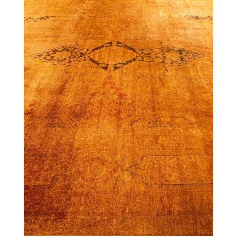 Overton Hand Knotted Wool Vintage Inspired Modern Contemporary Overdyed Gold Area Rug - 9' 1" x 12' 8"