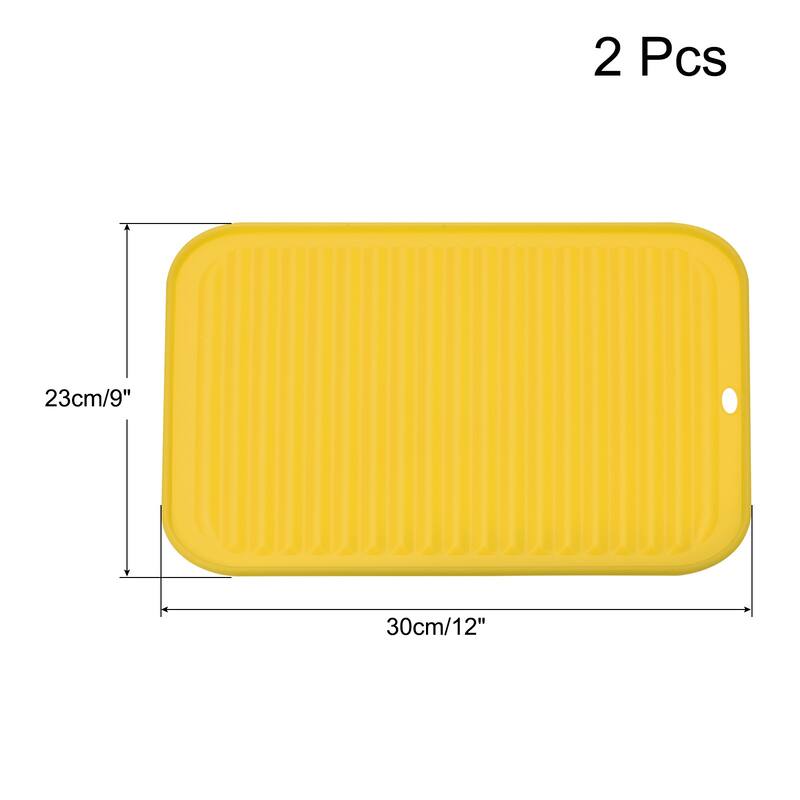 Silicone Dish Drying Mat Set, 2Pcs Under Sink Drain Pad Heat Resistant - 12 x 9 x 0.24 inch - Yellow