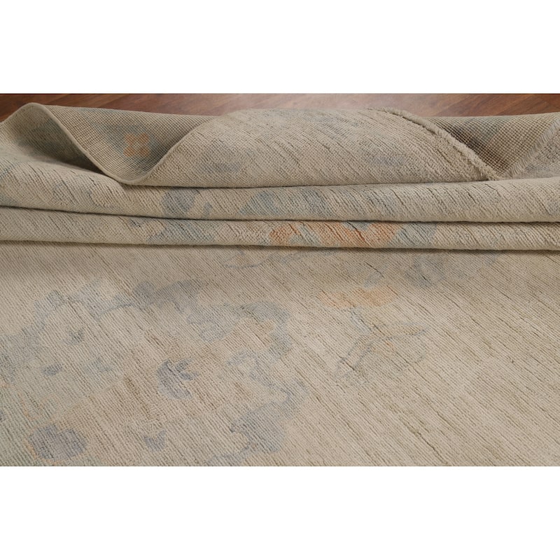 Hand Knotted Oriental 100% Wool Carpet Transitional All-Over Beige & Ivories Oushak Area Rug - 13' 9'' X 10' 0''