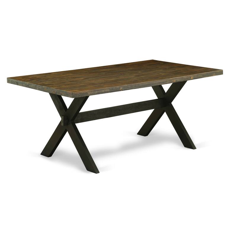 East West Furniture Dining Table Set- a Kitchen Table and Black Linen Fabric Parson Chairs, Wire brushed Black.(Pieces Options)