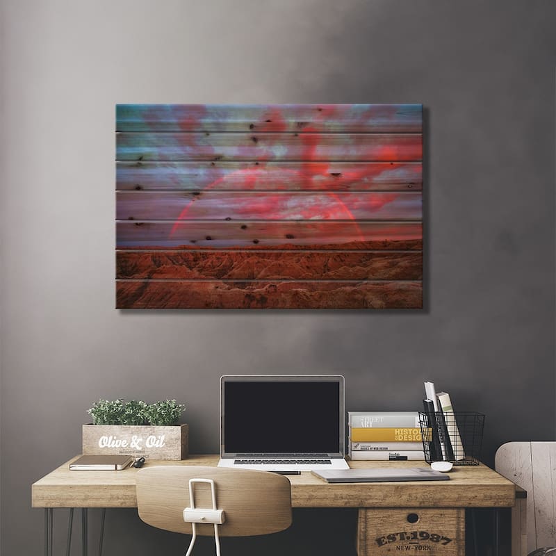 Symphany Over Badlands Print On Wood by John Fan - Multi-Color