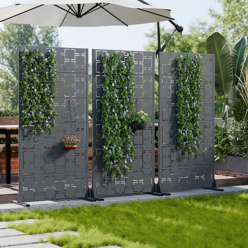 Modern Metal Privacy Screen Outdoor Decorative Partition with Stable Base Hanging Plant-Friendly Panel - 60"H x 30"W