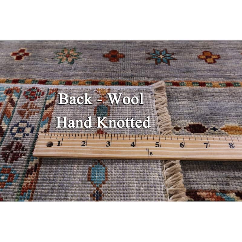 Golden Nile Grey Khorjin Persian Gabbeh Hand Knotted Wool Rug - 3' 5" X 5' 1"