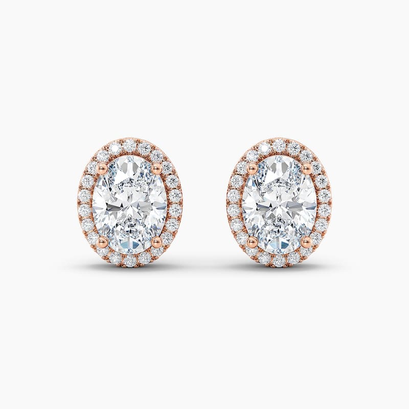 Auriya 14k Gold Lab Grown Halo Oval Diamond Stud Earrings 0.50 to 8.00 ct. tw. Push-Back (F-G VS) - White - Rose - 1.82ct. tw.