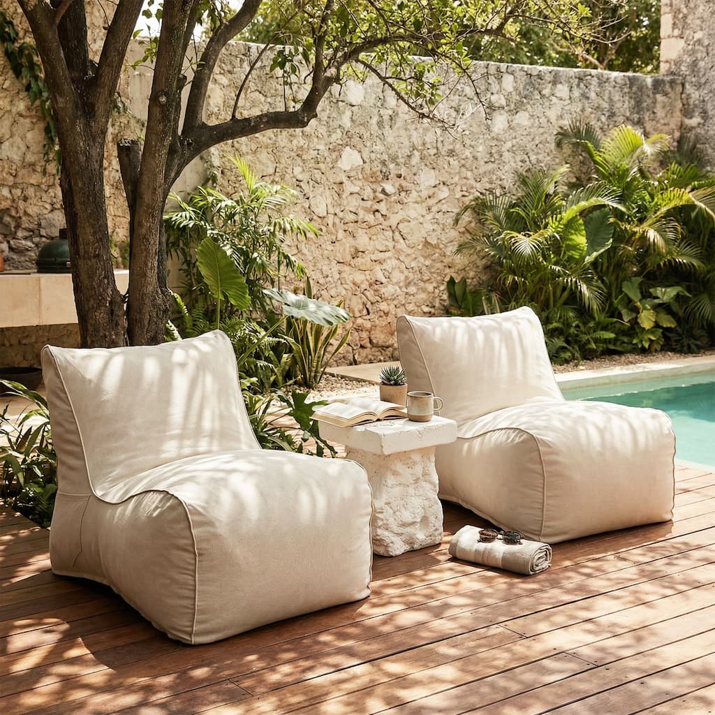 Christopher Knight Home - Moira Modern Outdoor Upholstered Bean Bag Chair with Shredded Foam Fill