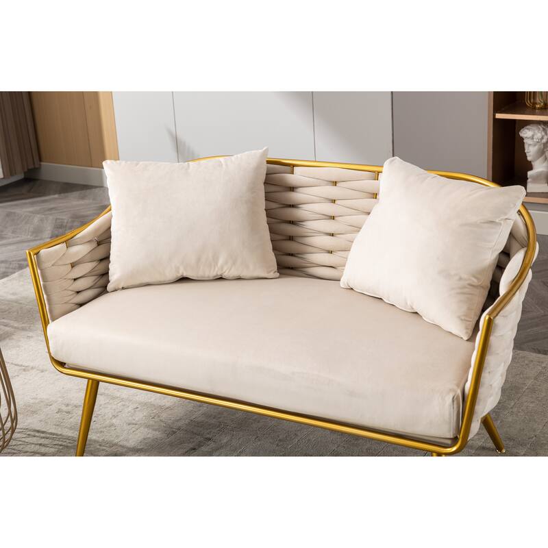 luxhomez Velvet Accent Chair Armsofa Tufted Sofa with Metal Frame for Living Room Bedroom Office Balcony Beige