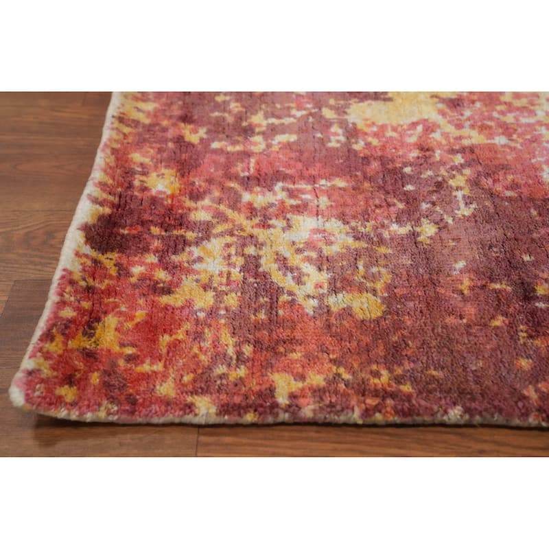 Hand-knotted Modern Silk Orange Abstract Oriental Area Rug - 7' 9'' X 5' 8''